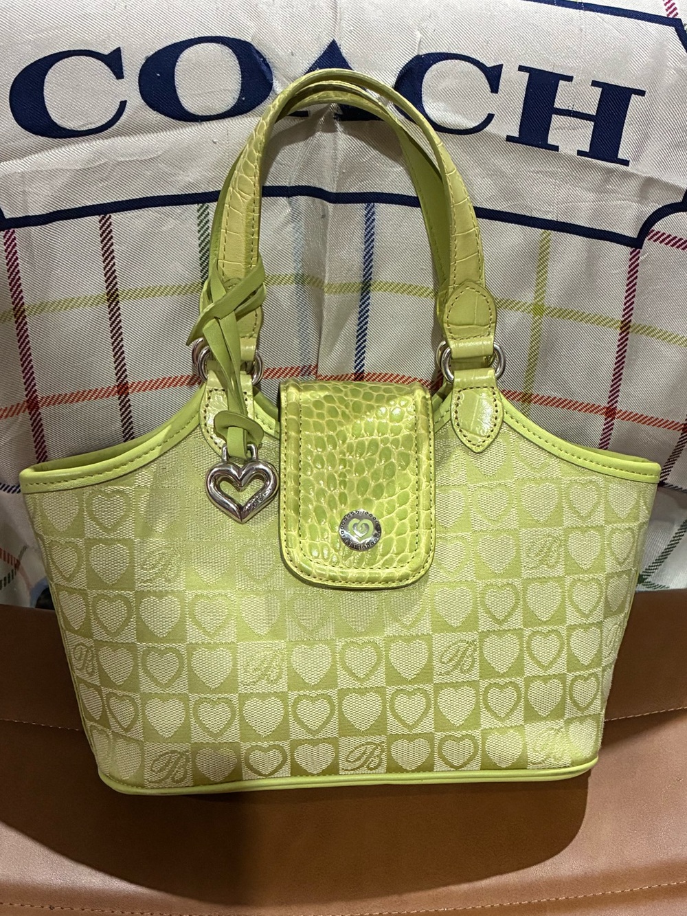 Brighton in Lime Green Heart-Pattern small Satchel Bag with Heart Charm